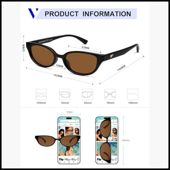 Retro Semi Oval Polarized Sunglasses Small 90s Style Narrow Rectangle Frame main image 5